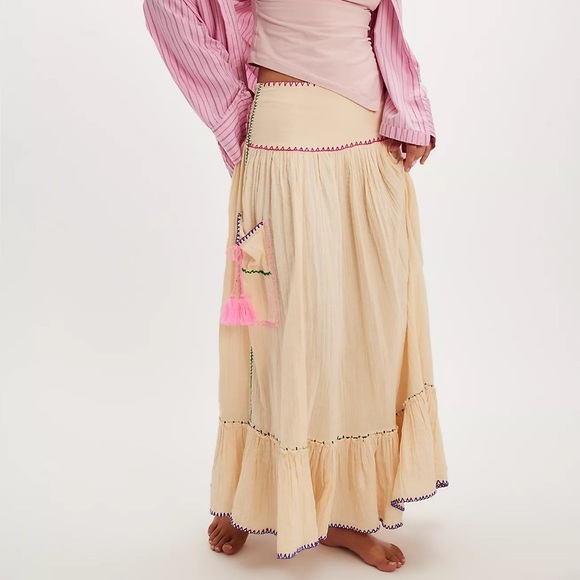 FREE PEOPLE Island Time Embroidered Skirt S - Picture 2 of 8